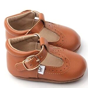 Liv & Leo T-Bars Oxford Dress Shoes Baby Girls First Walker Tan Leather 6m - 12m
